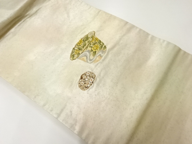 リサイクル　花器模様刺繍名古屋帯